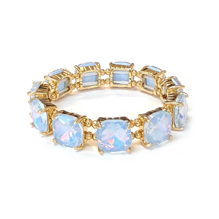 Cushion Cut Glass Crystal Linked Stretch Bracelet: PASTEL-PERI-BLUE
