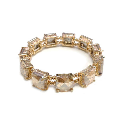 Cushion Cut Glass Crystal Linked Stretch Bracelet: PASTEL-BLUE