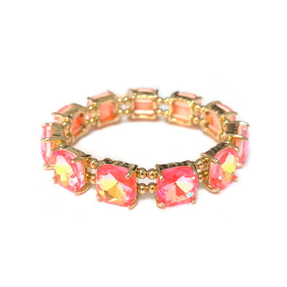 Cushion Cut Glass Crystal Linked Stretch Bracelet: PASTEL-BLUE