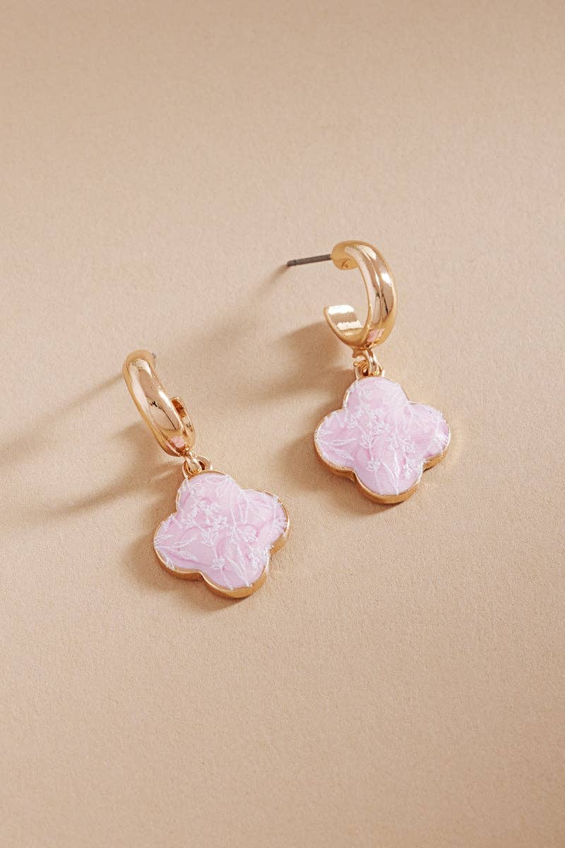 Floral Print Enameled Clover Charm Post Earrings: LBL / ONE