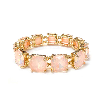 Cushion Cut Glass Crystal Linked Stretch Bracelet: PASTEL-BLUE