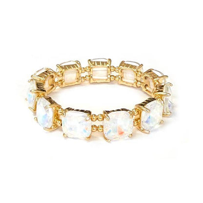 Cushion Cut Glass Crystal Linked Stretch Bracelet: PASTEL-BLUE
