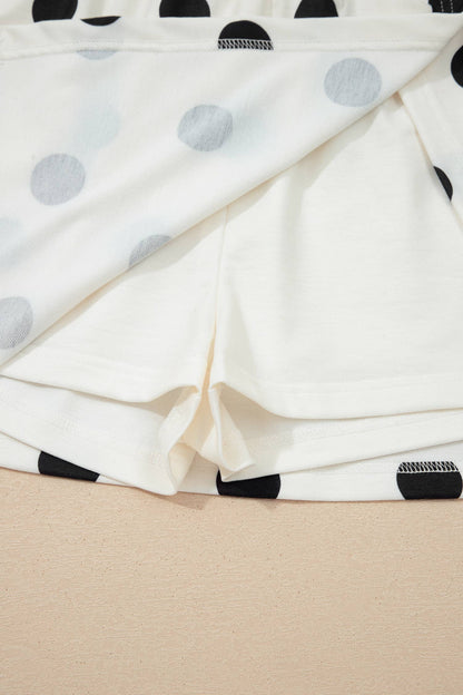 Plus Polka Dot Print Tank Split Mini Skort 2pcs Set (S-4X): White / L