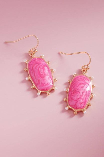 Hexagon Color Enamel Metal Dot Brass Hook Earrings: PK / ONE