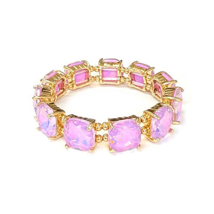 Cushion Cut Glass Crystal Linked Stretch Bracelet: PASTEL-BLUE