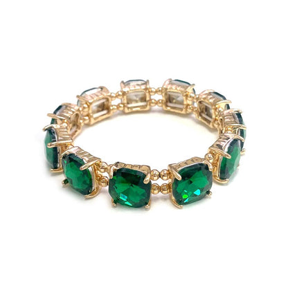 Cushion Cut Glass Crystal Linked Stretch Bracelet: PASTEL-BLUE