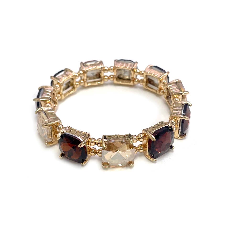 Cushion Cut Glass Crystal Linked Stretch Bracelet: PASTEL-BLUE