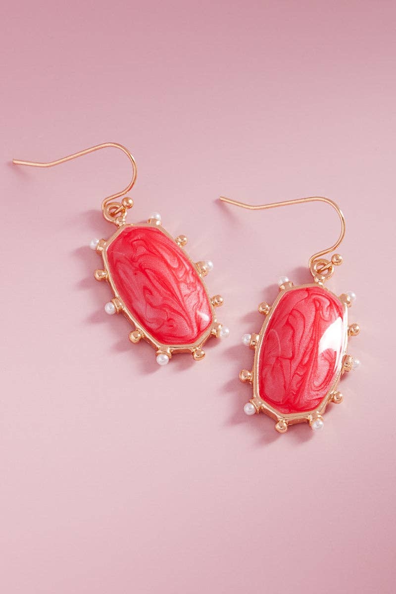 Hexagon Color Enamel Metal Dot Brass Hook Earrings: PK / ONE