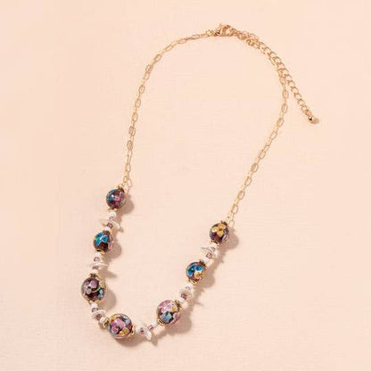 Murano High Quality Glass Beads with Pearl Linked Necklace: Blue
