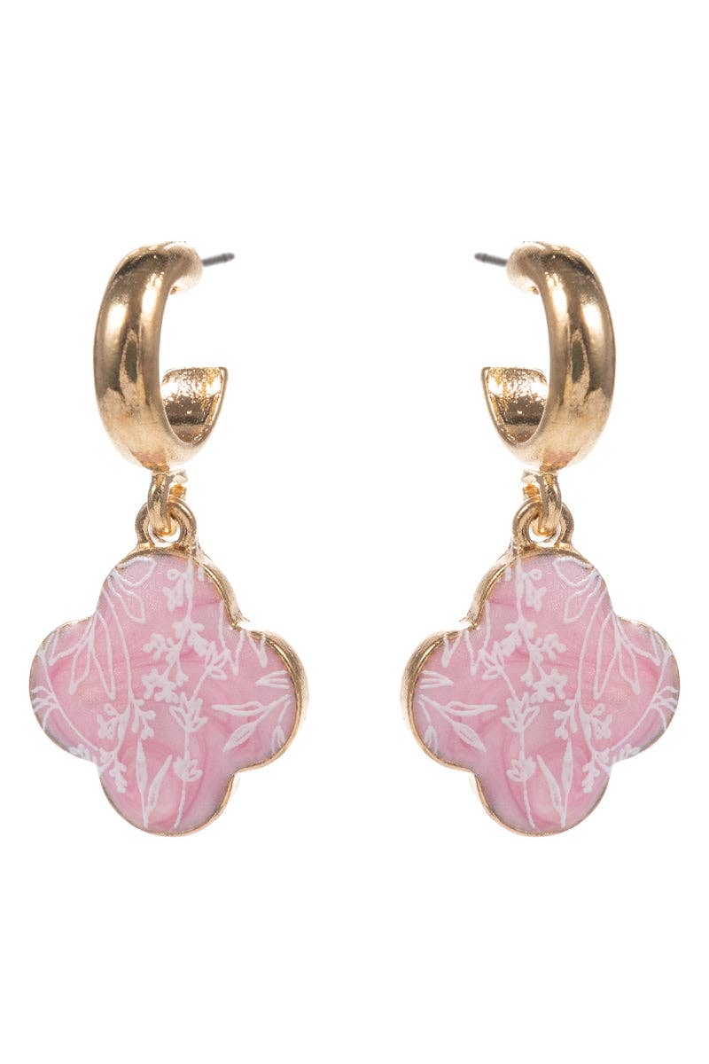 Floral Print Enameled Clover Charm Post Earrings: LBL / ONE