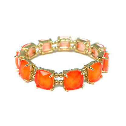 Cushion Cut Glass Crystal Linked Stretch Bracelet: PASTEL-BLUE