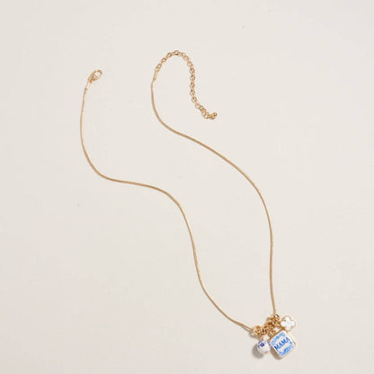 Mama Floral Bead Enamel Charm Pendant Necklace: Pink / ONE