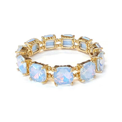 Cushion Cut Glass Crystal Linked Stretch Bracelet: PASTEL-BLUE