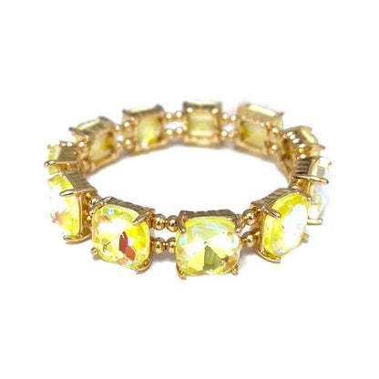 Cushion Cut Glass Crystal Linked Stretch Bracelet: PASTEL-BLUE