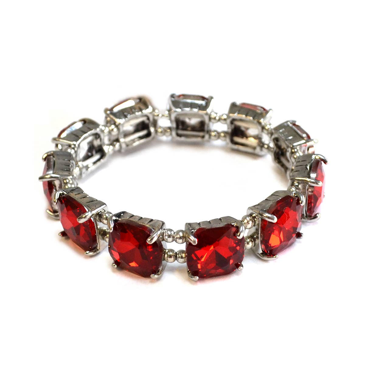 Cushion Cut Glass Crystal Linked Stretch Bracelet: PASTEL-BLUE