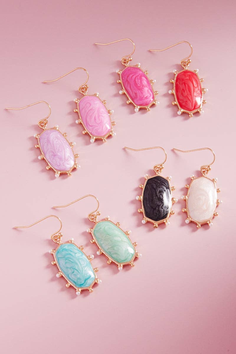 Hexagon Color Enamel Metal Dot Brass Hook Earrings: PK / ONE