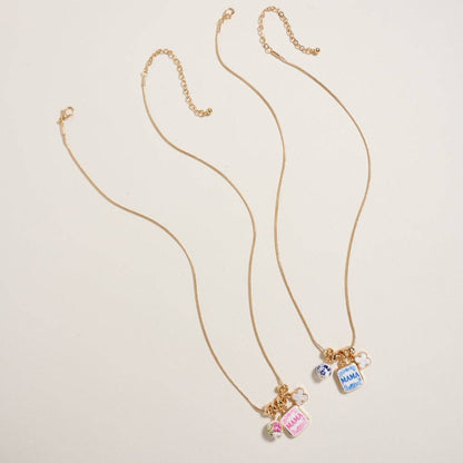 Mama Floral Bead Enamel Charm Pendant Necklace: Pink / ONE