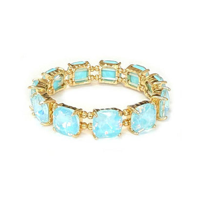 Cushion Cut Glass Crystal Linked Stretch Bracelet: PASTEL-BLUE