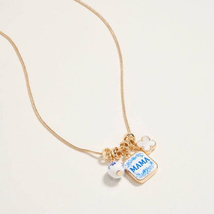 Mama Floral Bead Enamel Charm Pendant Necklace: Pink / ONE