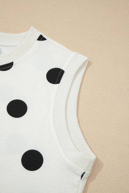 Plus Polka Dot Print Tank Split Mini Skort 2pcs Set (S-4X): White / L