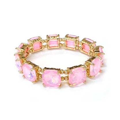 Cushion Cut Glass Crystal Linked Stretch Bracelet: PASTEL-BLUE