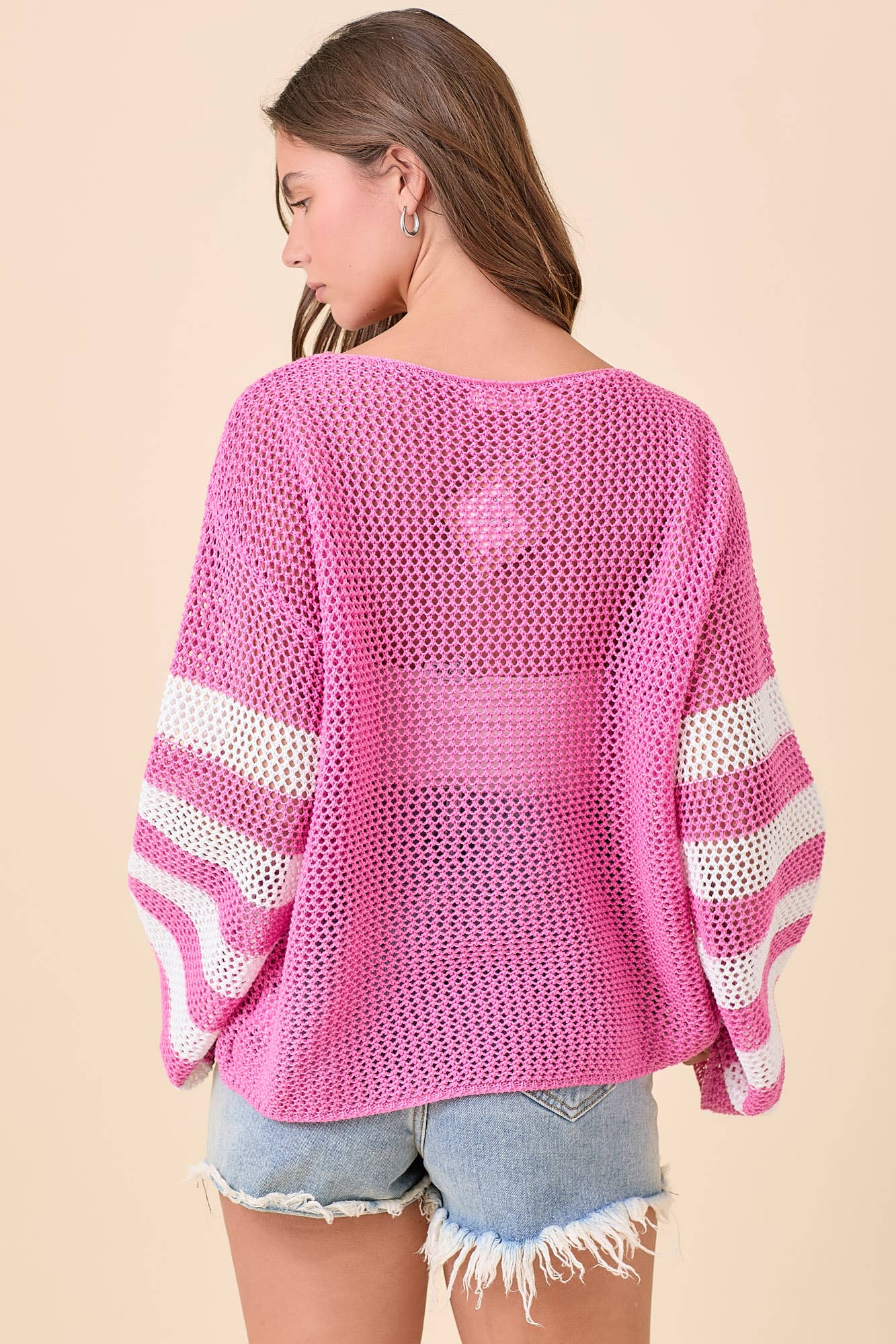 Daisy Crochet Stripe Knit Top – Ready to Ship: PINK