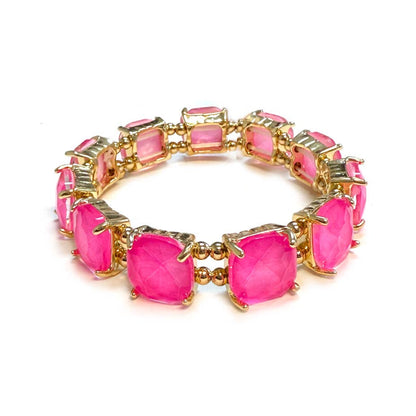 Cushion Cut Glass Crystal Linked Stretch Bracelet: PASTEL-BLUE