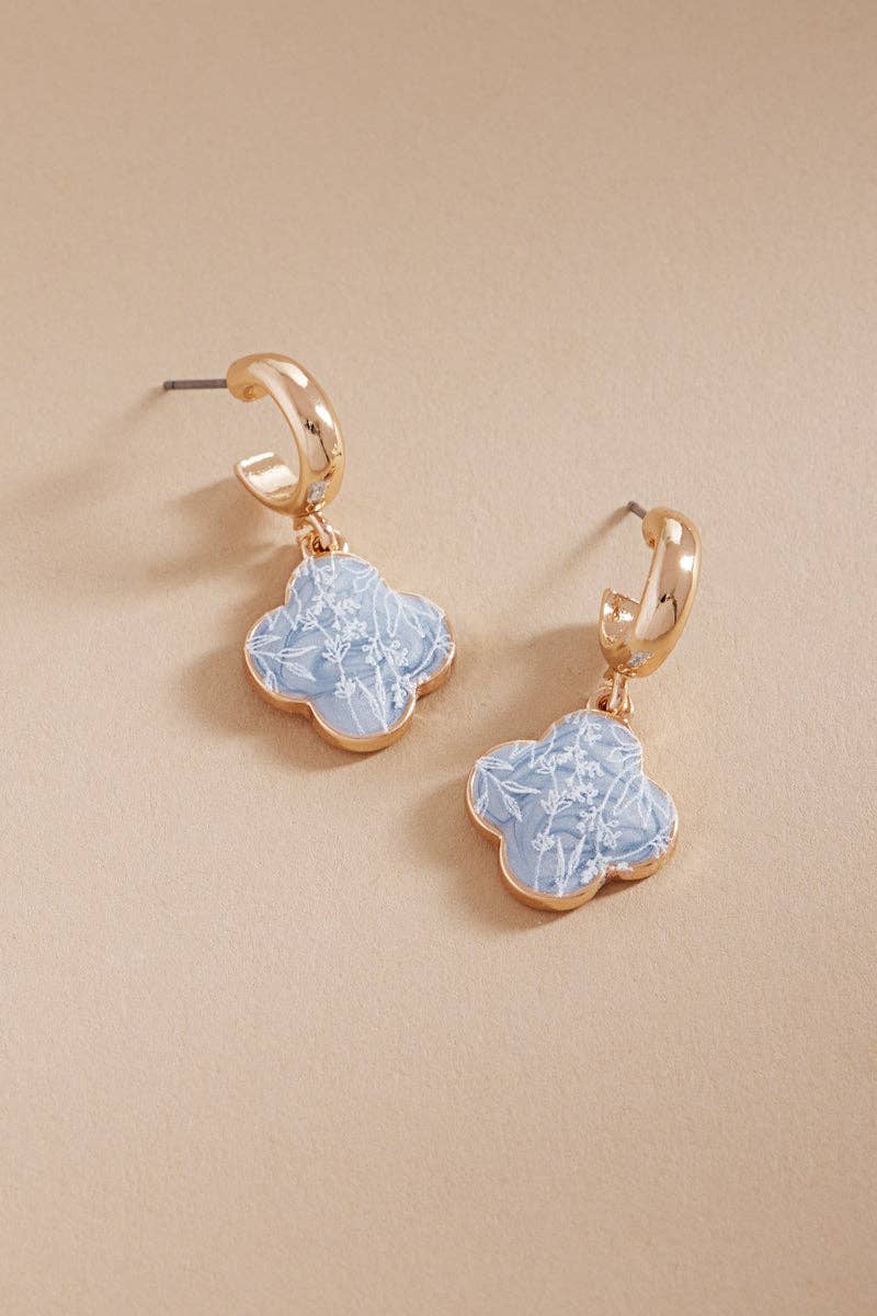 Floral Print Enameled Clover Charm Post Earrings: LBL / ONE