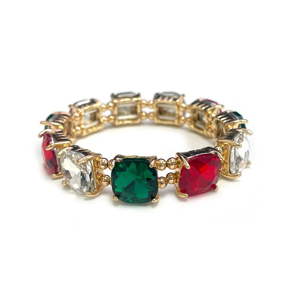 Cushion Cut Glass Crystal Linked Stretch Bracelet: PASTEL-BLUE