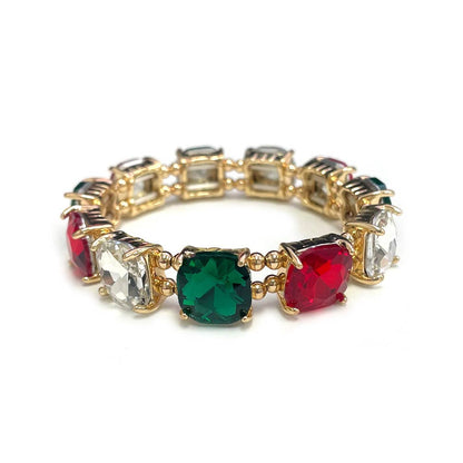 Cushion Cut Glass Crystal Linked Stretch Bracelet: PASTEL-BLUE