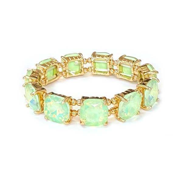 Cushion Cut Glass Crystal Linked Stretch Bracelet: PASTEL-BLUE